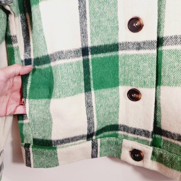 STACCATO Green & Cream Plaid Shacket, Relaxed Fit, Button Up, Jacket, Size Small - Picture 7 of 16